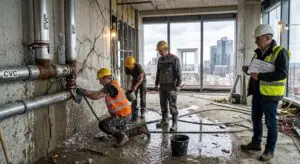 Expertise d'un sinistre de fuite d'eau sur des canalisations CVC lors d'un chantier BTP à La Défense avec assurance décennale